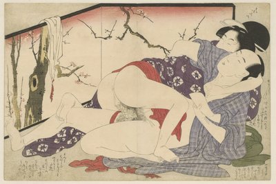 Pár milování vedle děliče místnosti Negai no itoguchi (název série) od Kitagawa Utamaro