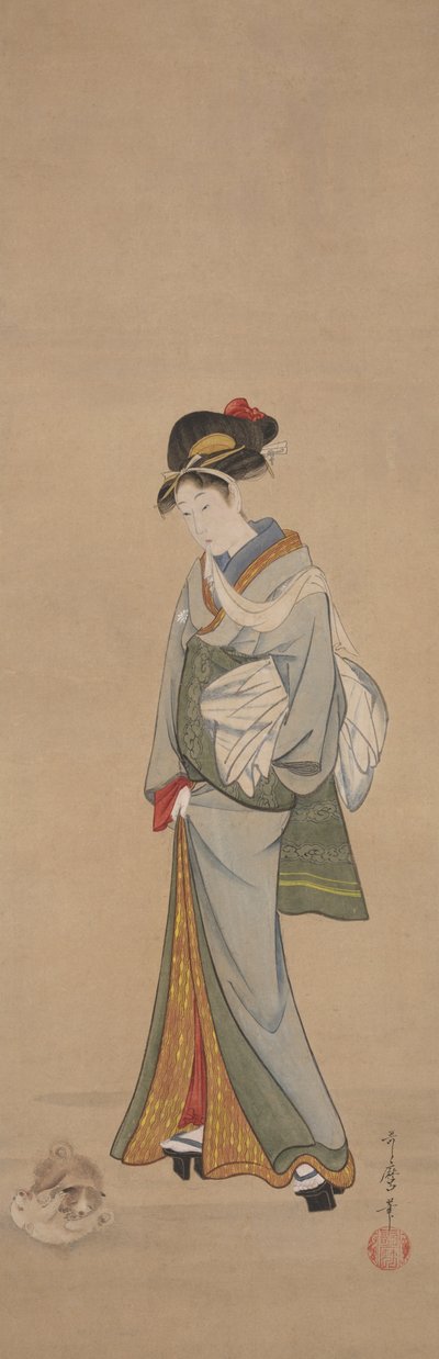 Žena se štěňaty od Kitagawa Utamaro