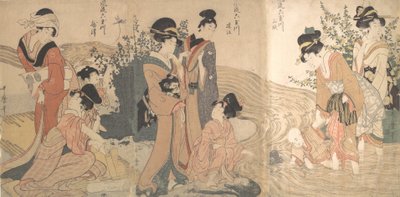 Ženy a děti na břehu potoka, konec 18.-začátek 19. století. od Kitagawa Utamaro
