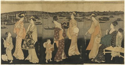 Ženy sledující ohňostroje u řeky Sumida od Kitagawa Utamaro