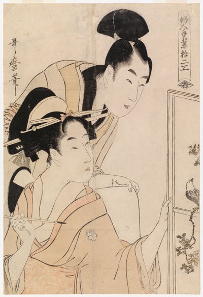Mladý pár před obrazovkou, ze série Dvanáct 
druhů ženských řemesel od Kitagawa Utamaro