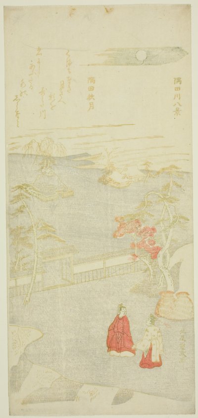 Podzimní měsíc nad řekou Sumida (Sumida aki zuki), ze série "Osm pohledů na řeku Sumida (Sumidagawa hakkei)" od Kitao Shigemasa