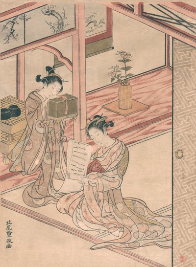 Kurtizána a Young Attendant in a Parlor od Kitao Shigemasa od Kitao Shigemasa