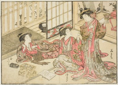 Kurtizány Kado Daikokuya, z knihy "Zrcadlo krásných žen ze čtvrtí rozkoše (Seiro bijin awase sugata kagami)," sv. 2 od Kitao Shigemasa