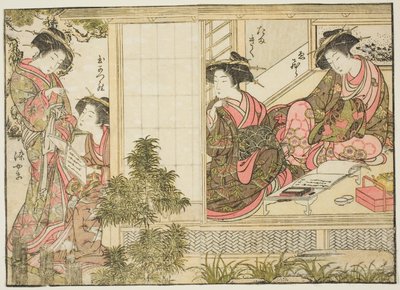 Kurtizány z Oebuji, z knihy „Zrcadlo krásných žen z požitkářských čtvrtí (Seiro bijin awase sugata kagami), sv. 2 od Kitao Shigemasa