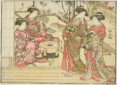 Kurtizány z Otawaraje, z knihy "Zrcadlo krásných žen z požitkářských čtvrtí (Seiro bijin awase sugata kagami)," sv. 2 od Kitao Shigemasa
