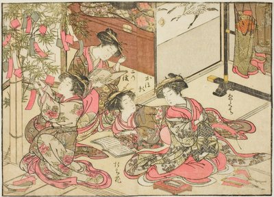 Kurtizány Shin Kanaya, z knihy "Zrcadlo krásných žen ze čtvrtí rozkoše (Seiro bijin awase sugata kagami), sv. 2 od Kitao Shigemasa
