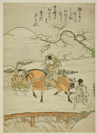 Přechod přes most v Sano od Kitao Shigemasa