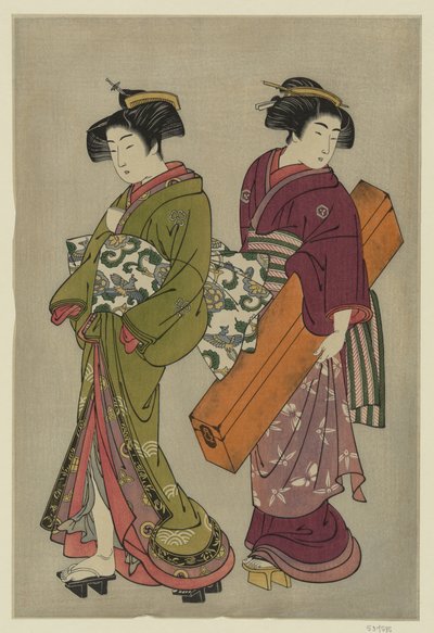 Kitao Shigemasa (1777) Gejša a sluha nesoucí její skříňku na šamisen od Kitao Shigemasa