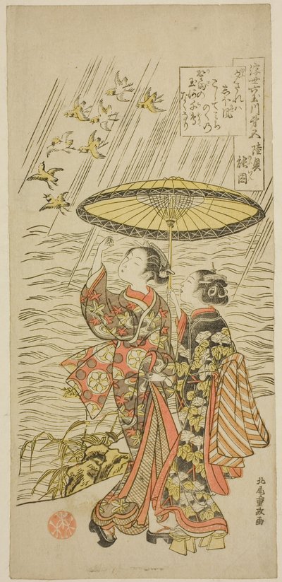 č. 5: Řeka Noda v provincii Mutsu, ze série "Šest drahokamových řek plovoucího světa (Ukiyo Mu Tamagawa)" od Kitao Shigemasa