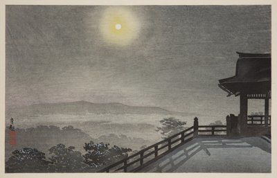 Cool Moon Evening v Kiyomizudo ve východním hlavním městě (T?to Kiyomizud? hiya tsukiyo) (barevný dřevotisk) od Kiyochika Kobayashi