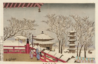 Chrám Sensoji ve sněhu od Kiyochika Kobayashi