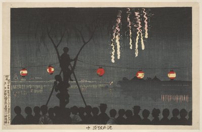 Ohňostroj v Ikenohatě (podél řeky Sumida, Tokio) od Kiyochika Kobayashi
