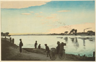 Most Ishihara při pohledu z břehů řeky Sumida od Kiyochika Kobayashi