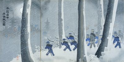 Násilná bitva na sněhu u Niuzhuangu, období Meidži od Kiyochika Kobayashi