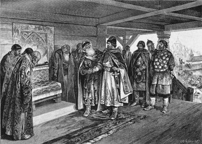 Izyaslav I Mstislavich a Vjačeslav I Vladimirovič, 1890 od Klavdiy Vasilievich Lebedev