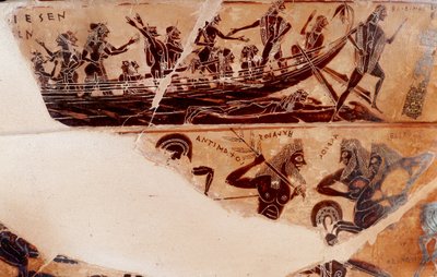 Dekorace z Thesee do Delos, detail hrdla obráceného k hornímu registru B - řecký kráter 