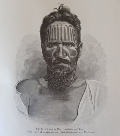 Juan Tepano, ilustrace z „O tetování obyvatel Velikonočních ostrovů“, od Hjalmara Stolpeho od Knut Hjalmar (after) Stolpe