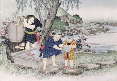 Zlatá rybka ze série Dětské hry, 1888 (barevný dřevoryt) od Kobayashi Eitaku