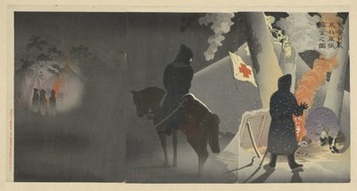 Dekou t rozen d, zenten onze t roepen biwak op te Yingkou. Je mi líto ztráty mého života. od Kobayashi Kiyochika