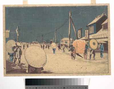 Straßenszene am Stadtrand von Edo an einem Winterabend od Kobayashi Kiyochika