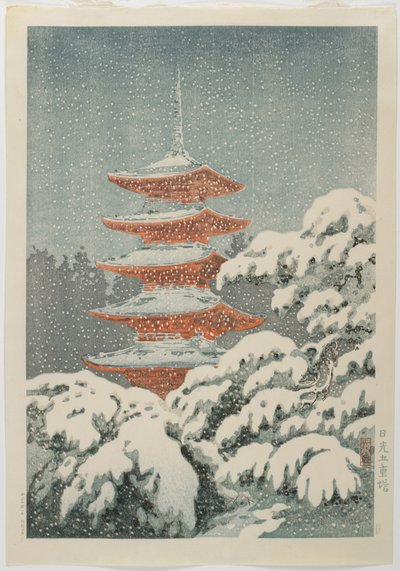 Pětipatrová pagoda ve svatyni Nikko, c. 1930-1940 od Koitsu Tsuchiya