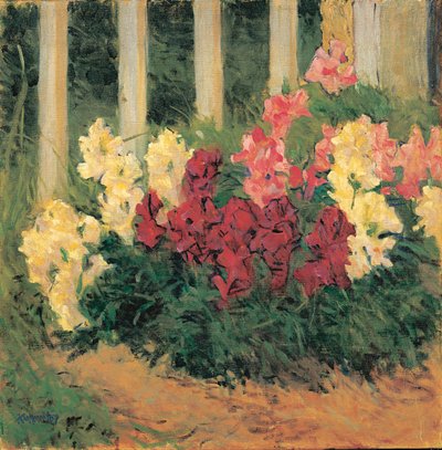Blumenstrauch vor Gartenzaun - Květiny před plotem zahrady... (olej na plátně) od Koloman Moser