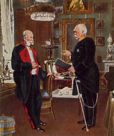 Císař a kancléř (vylepšená barevná litografie) od Konrad (after) Siemenroth