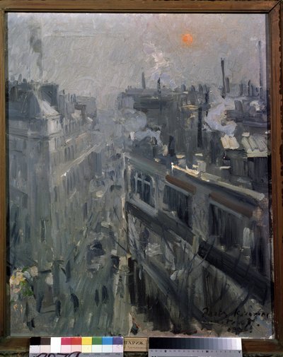 Paříž (Francie) (Paříž). Pohled na fasády bulváru Montmartre, podzimní ráno. Obraz Konstantina Alexejeviče Korovina (Constantin Korovin) (1861-1939), olej na plátně od Konstantin Alekseevich Korovin