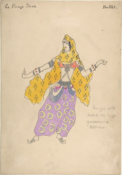 Polovská dívka. Kostýmní návrh opery Kníže Igor od A. Borodina, 1909 od Konstantin Alekseevich Korovin