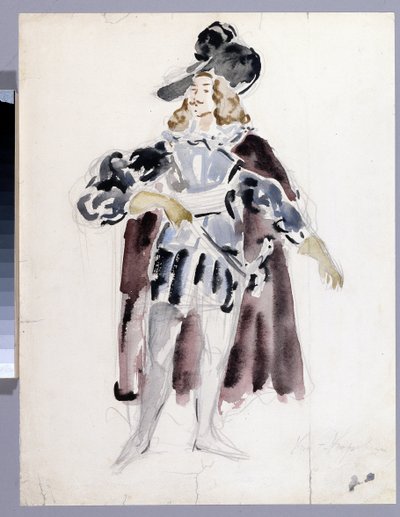 Kostýmní návrh opery "Le guest de pierre"" Alexandra Dargomyjského (1813-1869) (Návrh kostýmů k opeře Kamenný host A. Dargomyžského). Dílo Konstantina Alexejeviče Korovina (Constantin Korovin) (1861-1939), akvarel na papíře od Konstantin Alekseevich Korovin
