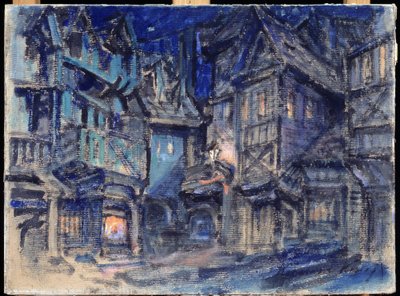 Scéna k baletu Esmeralda Antona Simona (1851-1916) (Scéna k baletu Esmaralda A.Simona). Dílo Konstantina Alexejeviče Korovina (Constantin Korovin) (1861-1939), tempera na kartonu od Konstantin Alekseevich Korovin
