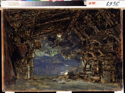 Scénografie k opeře Soumrak bohů od Richarda Wagnera. (Scéna k opeře Soumrak bohů R. Wagnera). Dílo Konstantina Alexejeviče Korovina (Constantin Korovin) (1861-1939), tempera na kartonu od Konstantin Alekseevich Korovin