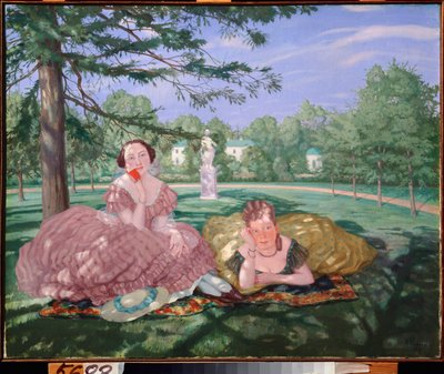 Dvě dámy v parku - obraz Konstantina (Constantina) Andrejeviče Somova (1869-1939), olej na plátně od Konstantin Andreevic Somov