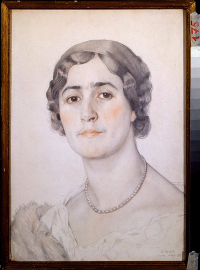 Portrét herečky D G Karysheva (?) (Portrét herečky D G Karysheva) - Dílo Konstantina (Constantina) Andrejeviče Somova (1869-1939), akvarel, sangvinik a pastel na papíře od Konstantin Andreevic Somov