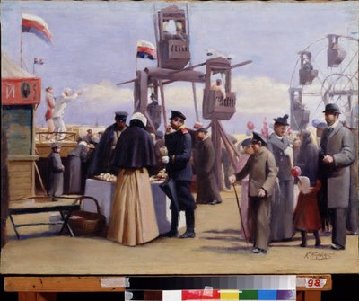 Stánky moskevského veletrhu. (Moskevské výstavní stánky). Obraz Konstantina Jegoroviče Makovského (Constantin Makovsky) (1839-1915), olej na plátně. Ruské umění 19. století. Státní muzeum umění Čuvašské republiky, Čeboksary (Čuvašsko, Rusko). od Konstantin Egorovich Makovsky