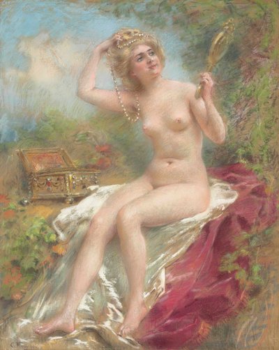 Sedící akt při pohledu do zrcadla od Konstantin Makovsky