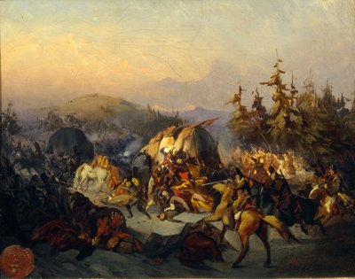 Ruští kozáci útočí na francouzské jednotky v tranzitu od Konstantin Nikolayevich Filippov