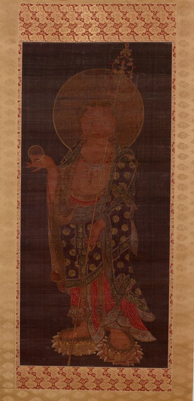 Bodhisattva Kshitigarbha (Jijang bosal), konec 13. nebo začátek 14. století (inkoust, barva a zlato na hedvábí) od Korean School