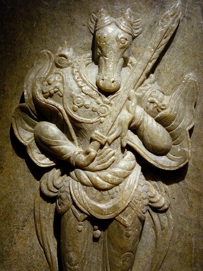 Hrobový ornament, zvěrokruhový kůň na agalmatolitu, 8. století v období Severního a Jižního království, Korea. Fotografie, Soulské národní muzeum, Korejská republika od Korean School