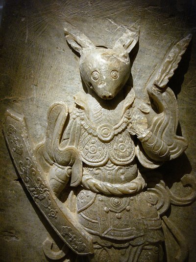 Hrobový ornament, zvěrokruhový králík na agalmatolitu, 8. století v období Severního a Jižního království, Korea. Fotografie, Soulské národní muzeum, Korejská republika od Korean School