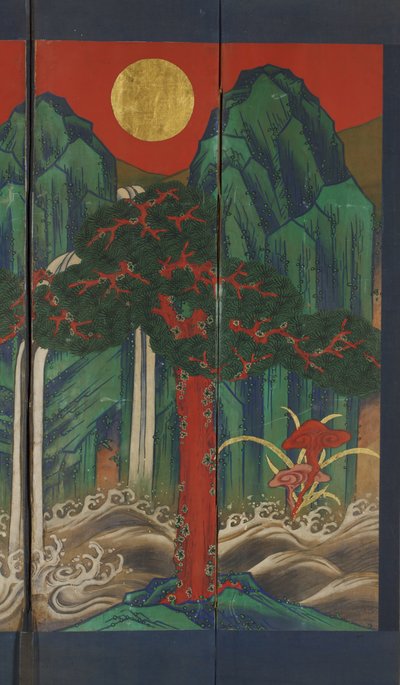 Krajina (tempera a plátkové zlato na panelu) od Korean School
