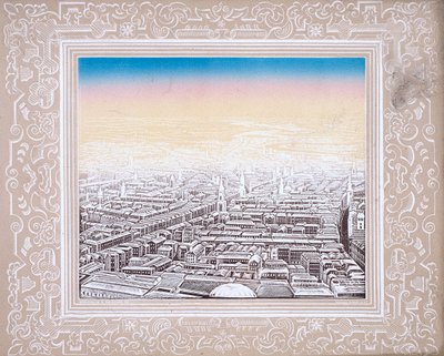 Letecký pohled na Londýn zarámovaný ozdobným okrajem, c1845 od Kronheim and Co