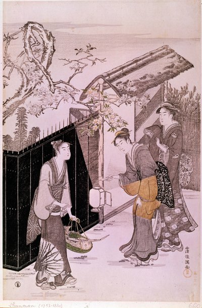 Návrat z poetického večera v jarním japonském tisku Shunmana Kubo (1757-1820). Paříž, Guimetovo muzeum, Národní muzeum asijského umění od Kubo Shumman