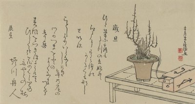 Bonsai Plum Tree on Bench and Box, 1796. od Kubo Shunman