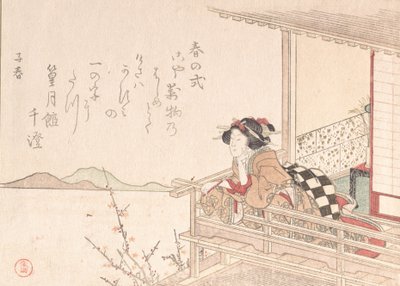 Kurtizána opírající se o zábradlí verandy, pravděpodobně 1816. od Kubo Shunman