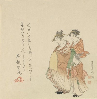 Kurtizána se dvěma průvodci, 1797. od Kubo Shunman