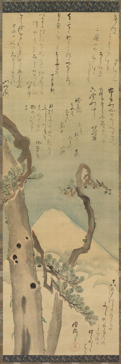 Hora Fuji přes Pines, konec 18. století–začátek 19. století. od Kubo Shunman