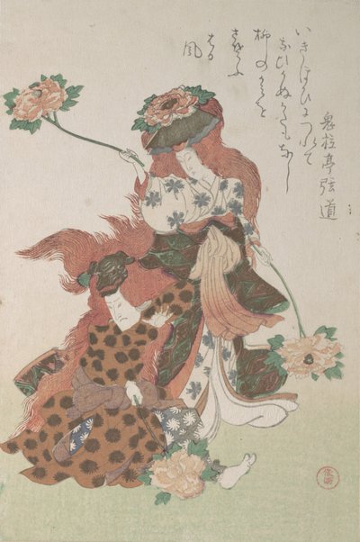 Dva tanečníci předvádějící tanec „Shakkyomono“ Kabuki..., ca. 1805-10. od Kubo Shunman