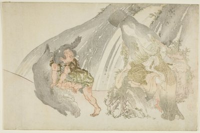 Yamauba Wa t Chin g Kintaro Wreste A Boa r od Kubo Shunman